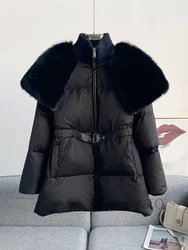 New 90% White Goose Down Jackets Thick With Big Real Natural Fox Fur Collar Puffer Jacket Winter Warm Coats