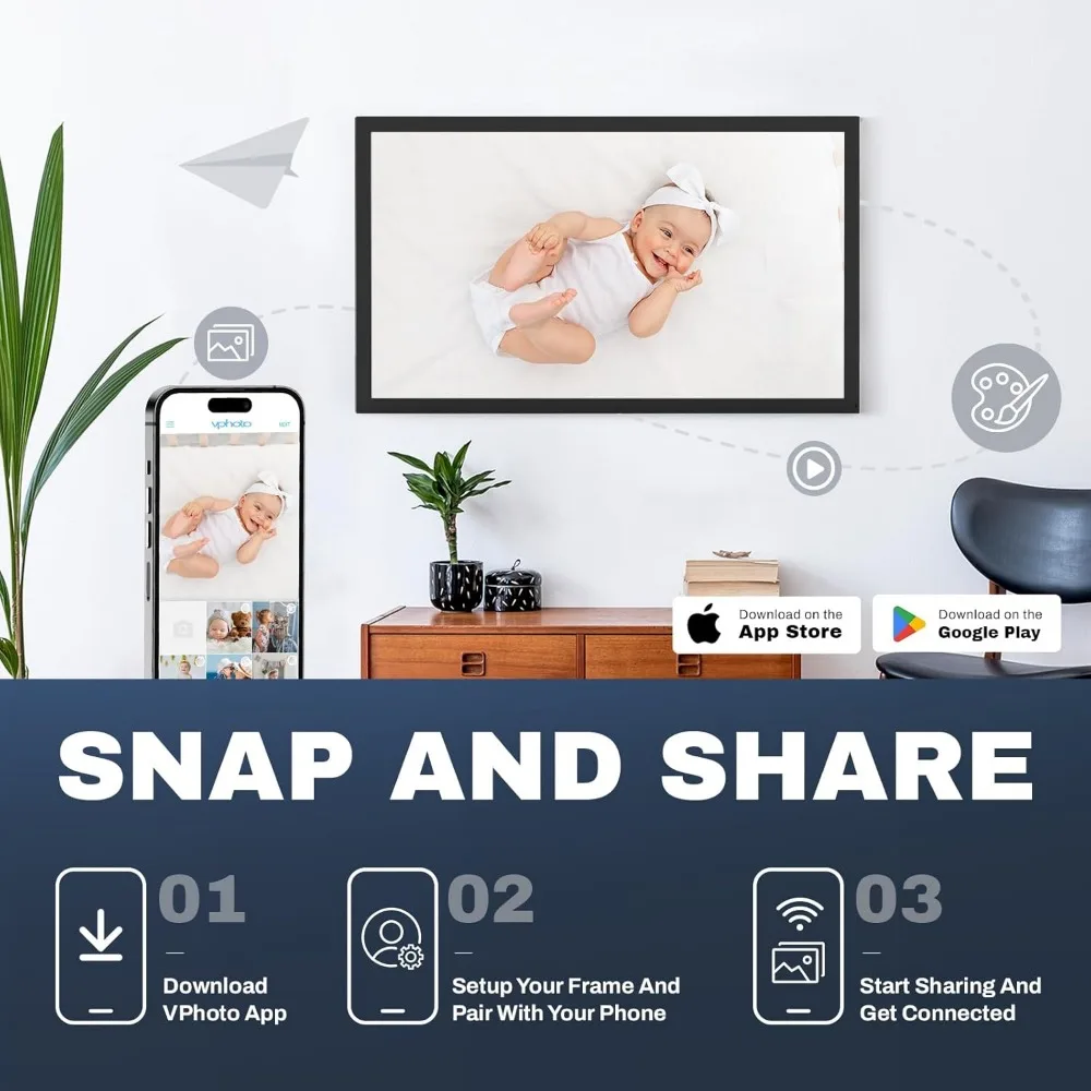 FHD Extra Large Digital Picture Frame, WiFi Large Digital Photo Frame, Art Decor Frame with Remote for Gallery 4