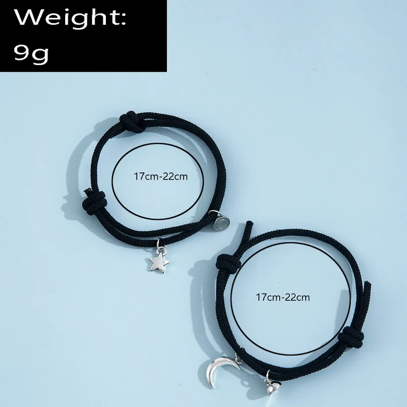 Chain Bracelet 2Pcs Fashion Star Moon Magnetic Pendant Couple Handmade Rope for Women Friendship Minimalist Jewelry