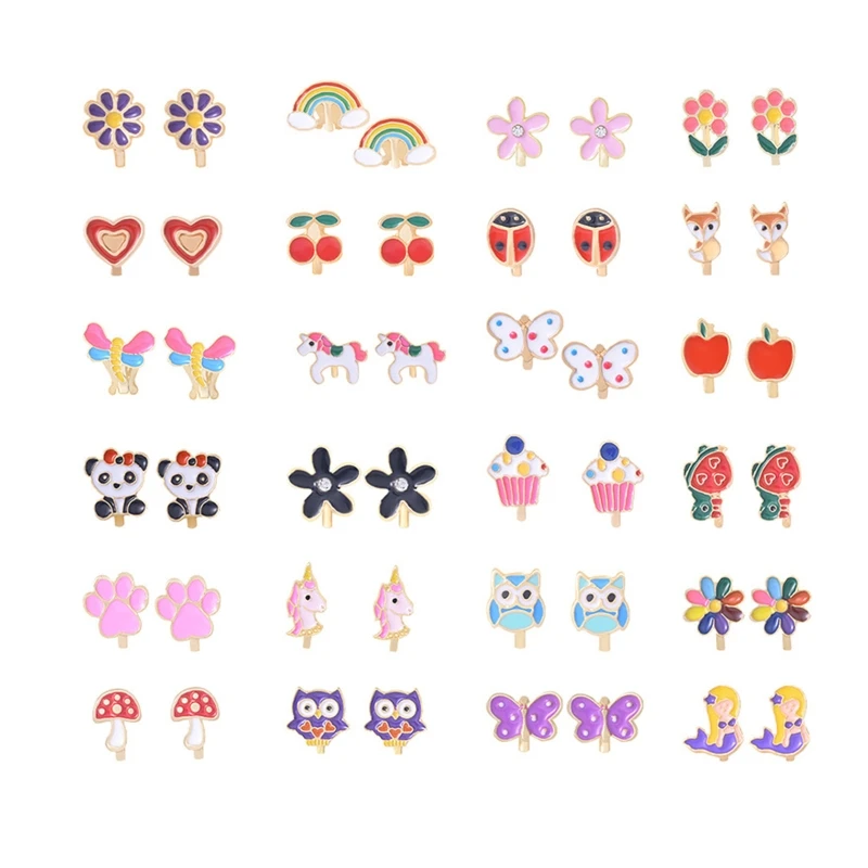 24Pairs/set Cute Flower Clip On Earrings For Girls Women Clips Stud Earrings Cuff Princess for Play Jewelry stud earrings ear clip earrings clip earrings ear clip