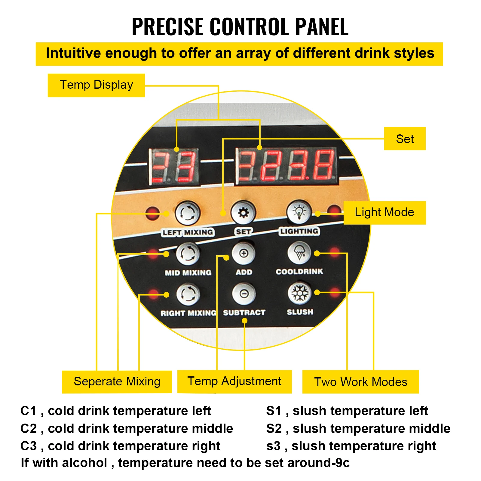 VEVOR 45L Commercial CoSlushy Machine Intelligent LED Control Panel Drink Dispenser Juicer Beverage Granizing Smoothie Maker 4