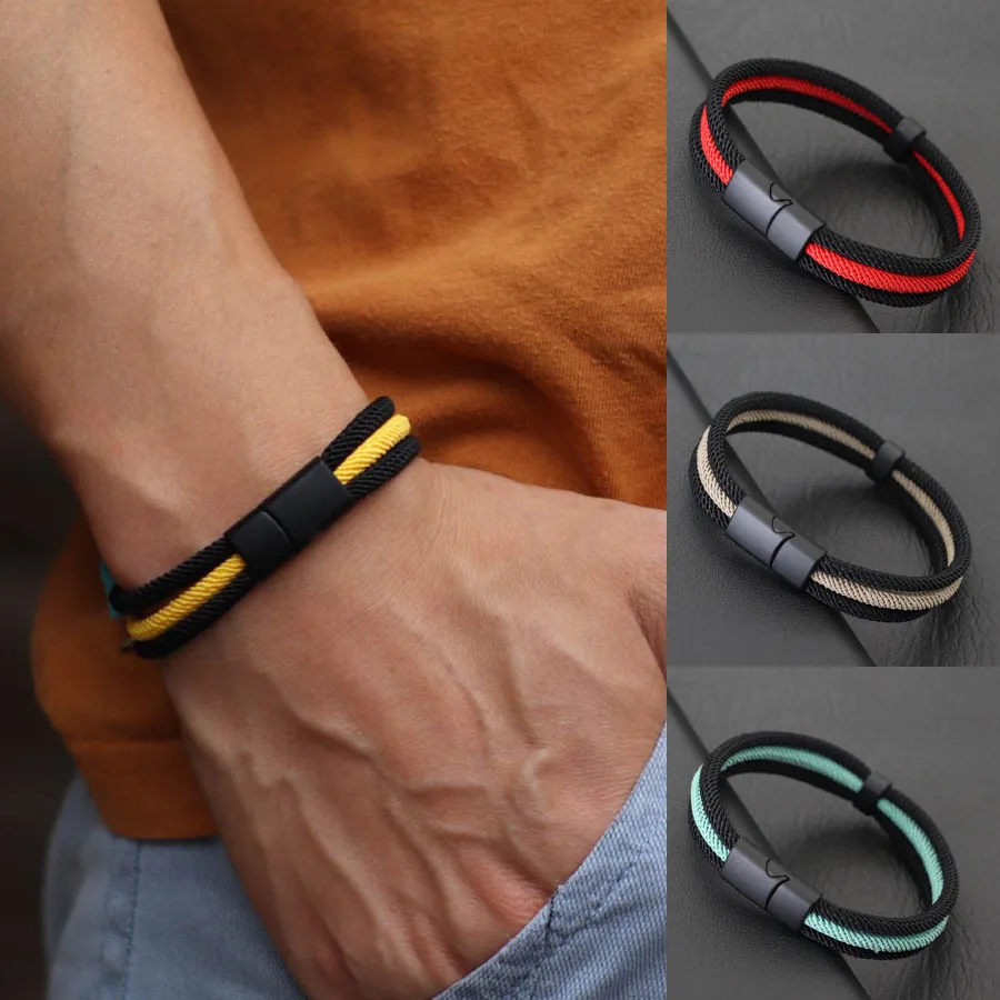 5 Stile Herren-Seil-Armband, abnehmbarer Verschluss, Güteklasse A, 4 mm, schwarzer roter Faden, nautisches Armband, Armreif für Outdoor-Sportarten, Joias