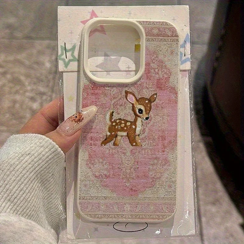 Luxurious Brown Deer Textured Lychee Pattern Soft Phone Case