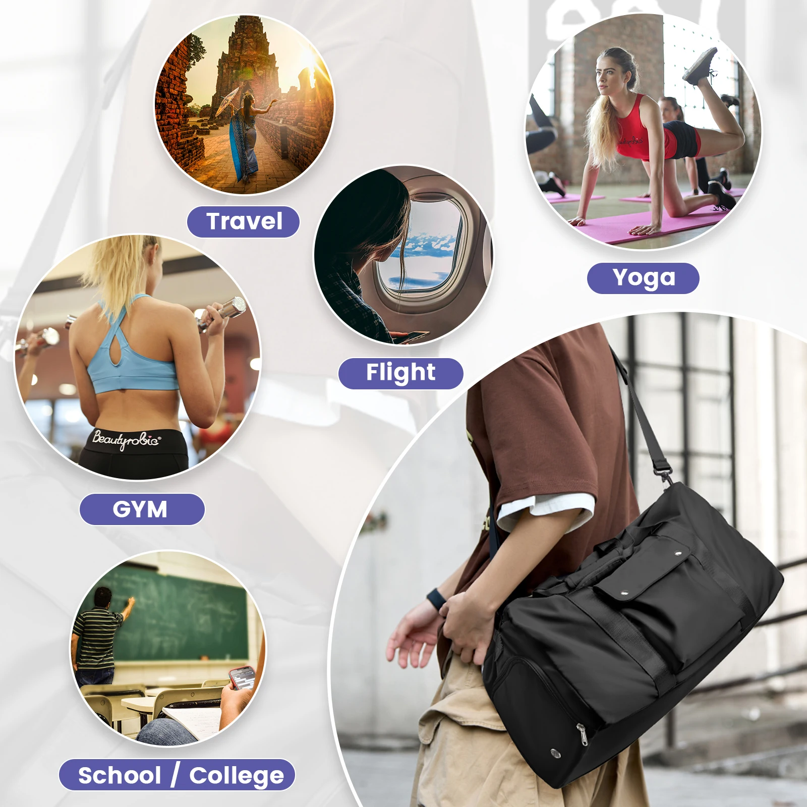 Outdoor Waterproof Gym Bags Swimming Fitness Bag Large Capacity Portable Tote Travel Bag, Handbag Travel Duffle Bag Shoulder Bag