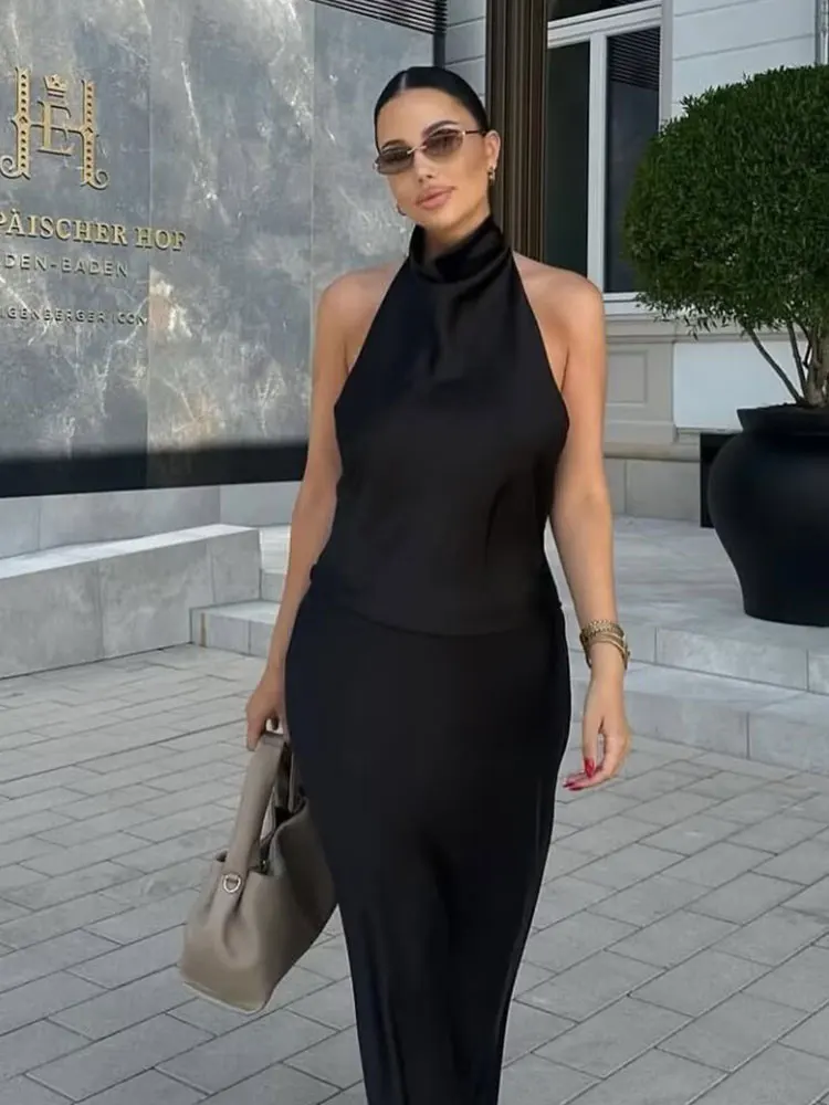 HH Women Elegant Fashion Solid  Halter Top Elegant Off-Shoulder Summer Sexy Lady Backless Tank Tops High Street Halter Neck Tops