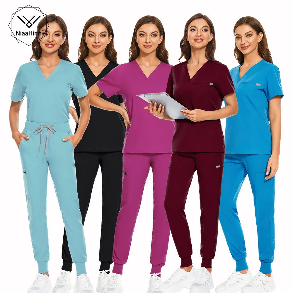 Women Nurse Uniform Stomatologist Short Sleeve Vneck Scrub Tops