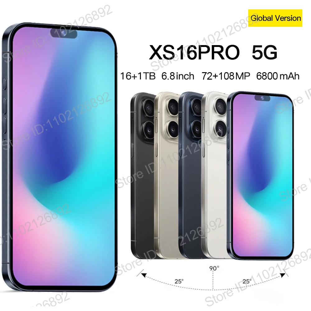 Smart Mobile Phones For Brand Smartphone 6.8 inch XS 16Pro Full Screen 4G 5G Cell Phone 6800mAh Mobile Phones Global Version