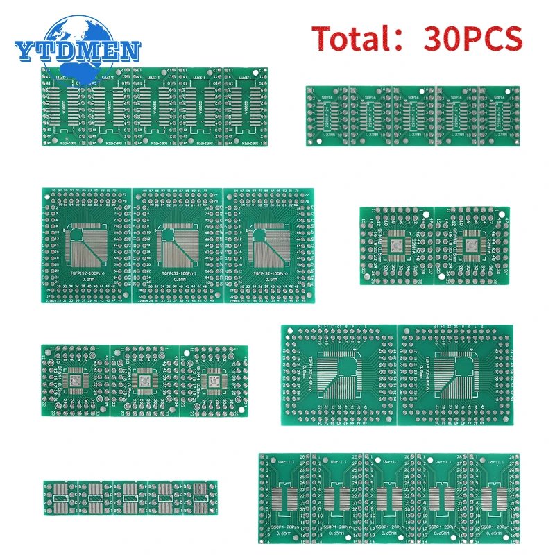 30PCS SMD PCB Board Kit SMD Turn To DIP Adapter Converter Plate Circuit Board FQFP HTQFP QFN48 SOP SSOP TSSOP 8 16 24 28