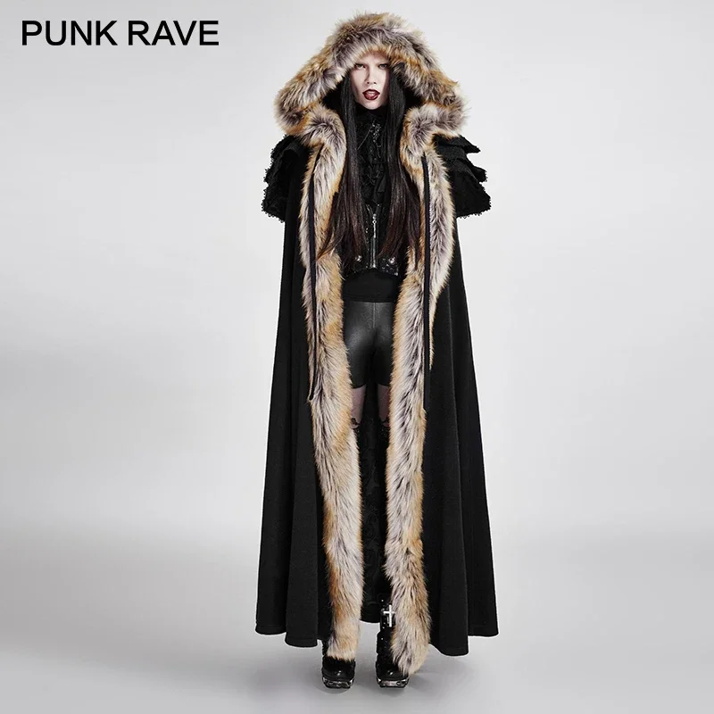 PUNK RAVE Gothic Wool Collar Long Cloak Overbearing Excellent