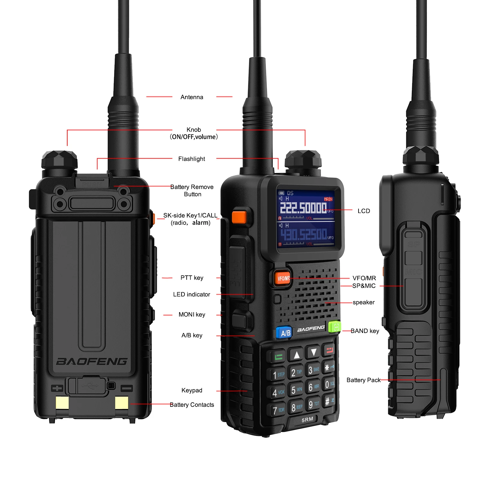 2024 New baofeng 5RM 8W multi-band handheld radio 2500mAh 999CH Type-C direct charging long range two-way radio 5