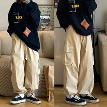 

Corduroy overalls men's autumn and winter Hong Kong style retro trend loose straight pants wide leg slim casual trousers