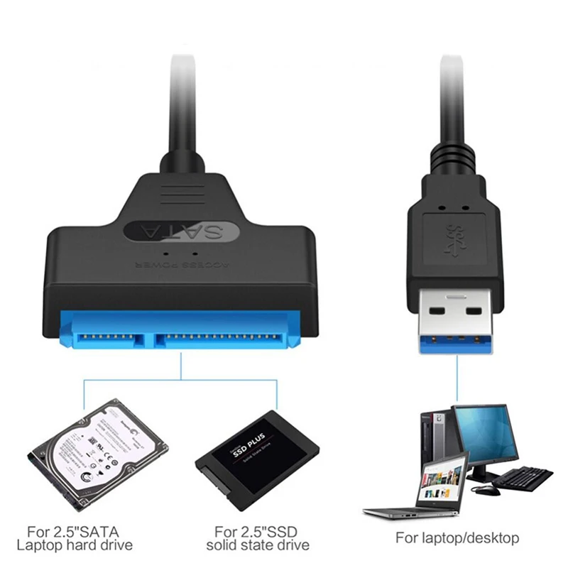 타입 C/USB 3.0 - SATA III 핀 케이블 어댑터 라인 HDD SSD 연결 코드 와이어 (2.5인치 하드 디스크 드라이브용, 솔리드 디스크 드라이브용)