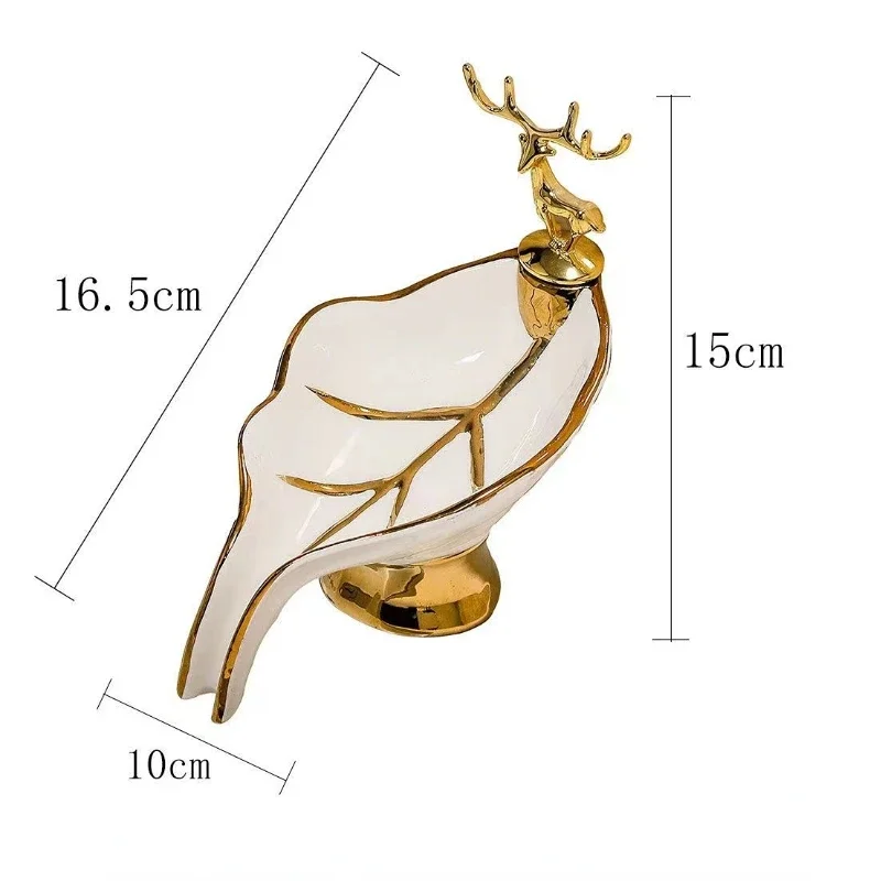 Luxury Gold Deer Ceramic Soap Dish Holder Drain Portable Home Bathroom Hotel Soap Box Tray Bathroom Accessories Crafts images - 6