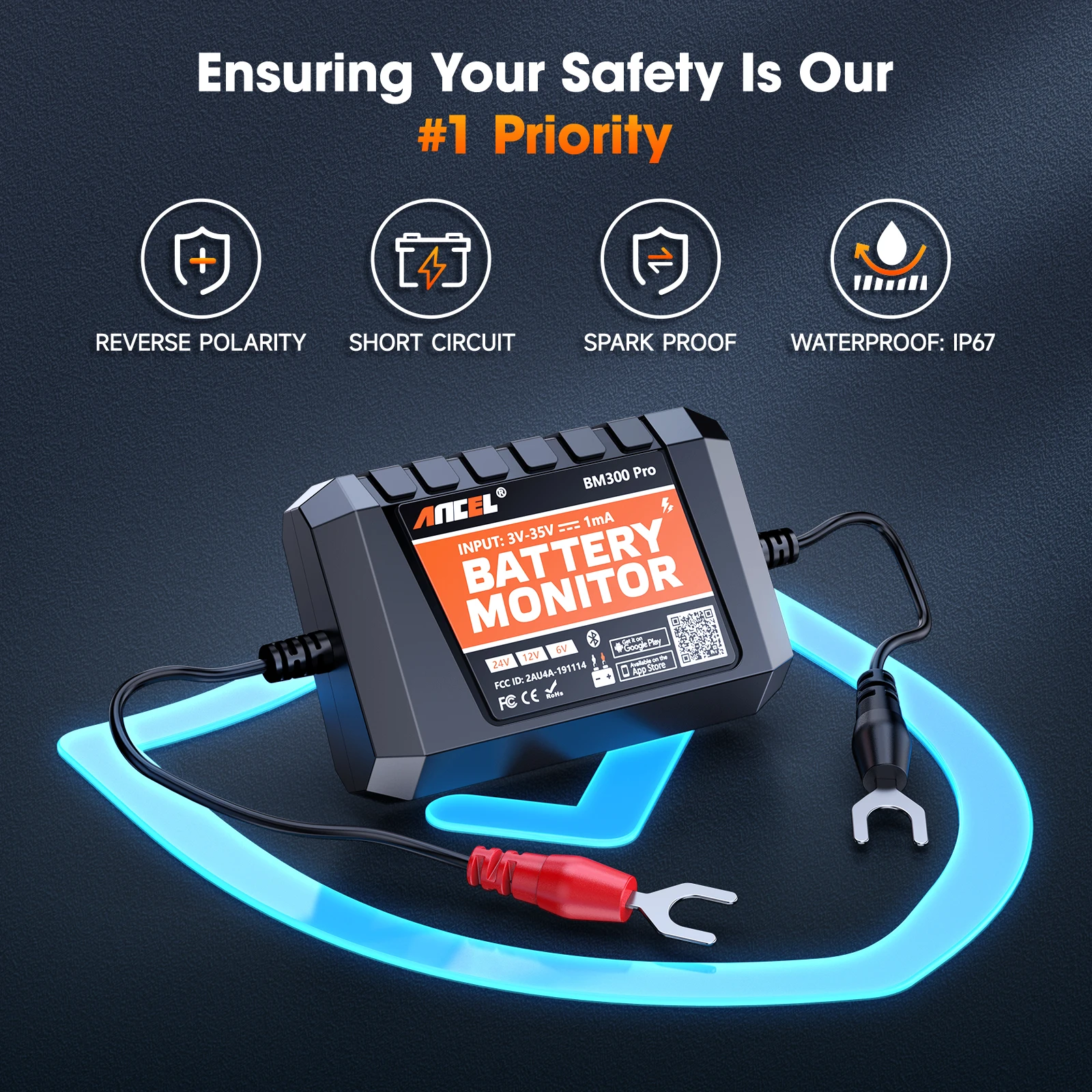 ANCEL BM300 Pro Bluetooth circuit cranking/charging battery monitor tester analyzer 6V/12V/24V for car motorcycle battery monitoring tester