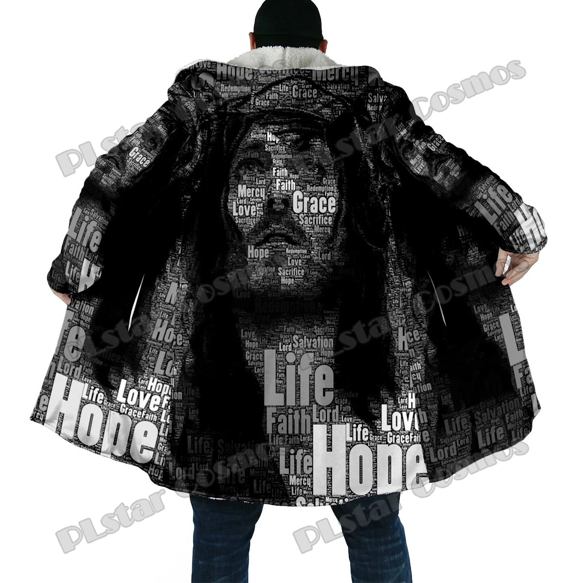 Winter Fashion Men's cloak Jesus Skull Pattern 3D All Over Printed Thick Fleece Hooded Cloak Unisex Casual Warm Cape Coat DP65