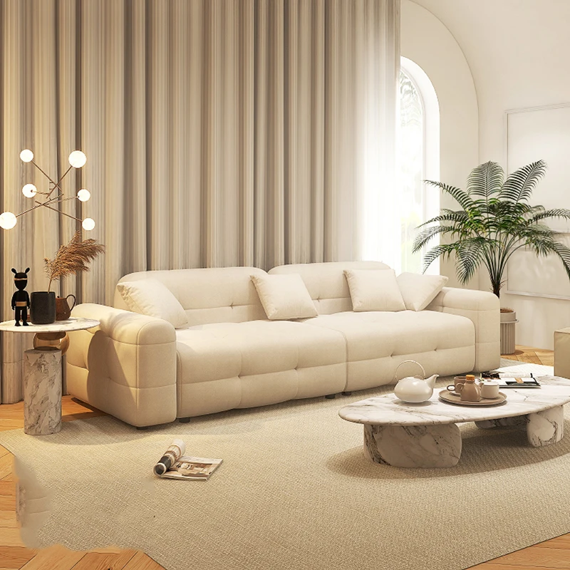

Cozy Upholstered Living Room Sofa Modern Luxury Fabric Minimalist Italian Wooden Lounge Sofa Lazy Canape Salon Japandi Furniture