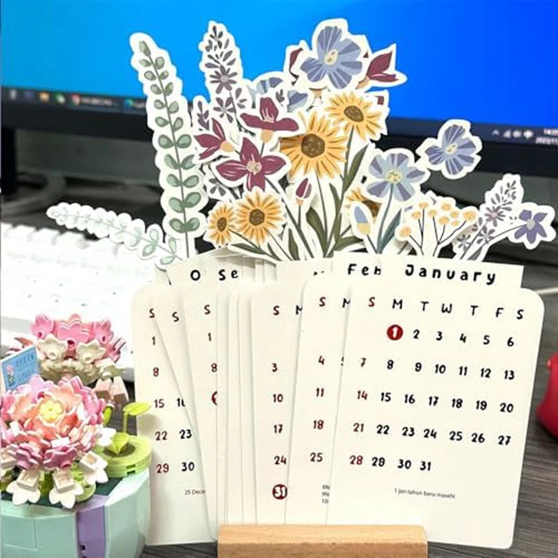 

2024 Flowers Desk Calendar Flower Small Desk Calendar Flower Desk Calendar Planner Vase Shaped Monthly Calendar Planner