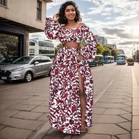 Jupe Maxi à Col Slash et Manches sulfpour Femme, Ensemble Deux Pièces, Mode Nationale Africaine, Sexy, Fente Haute, Vêtements Africains 3
