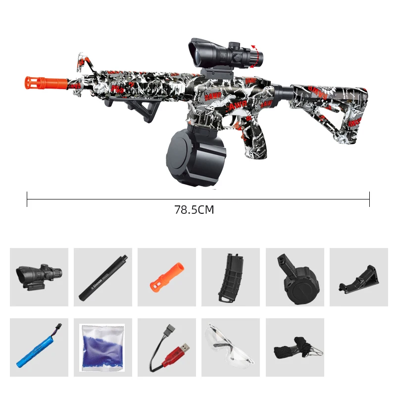 Toy Gun 7.4V High-speed Burst M416 Gel Ball With Orange Plug And Double Magazine For Outdoor Interactive Parent-child Games.