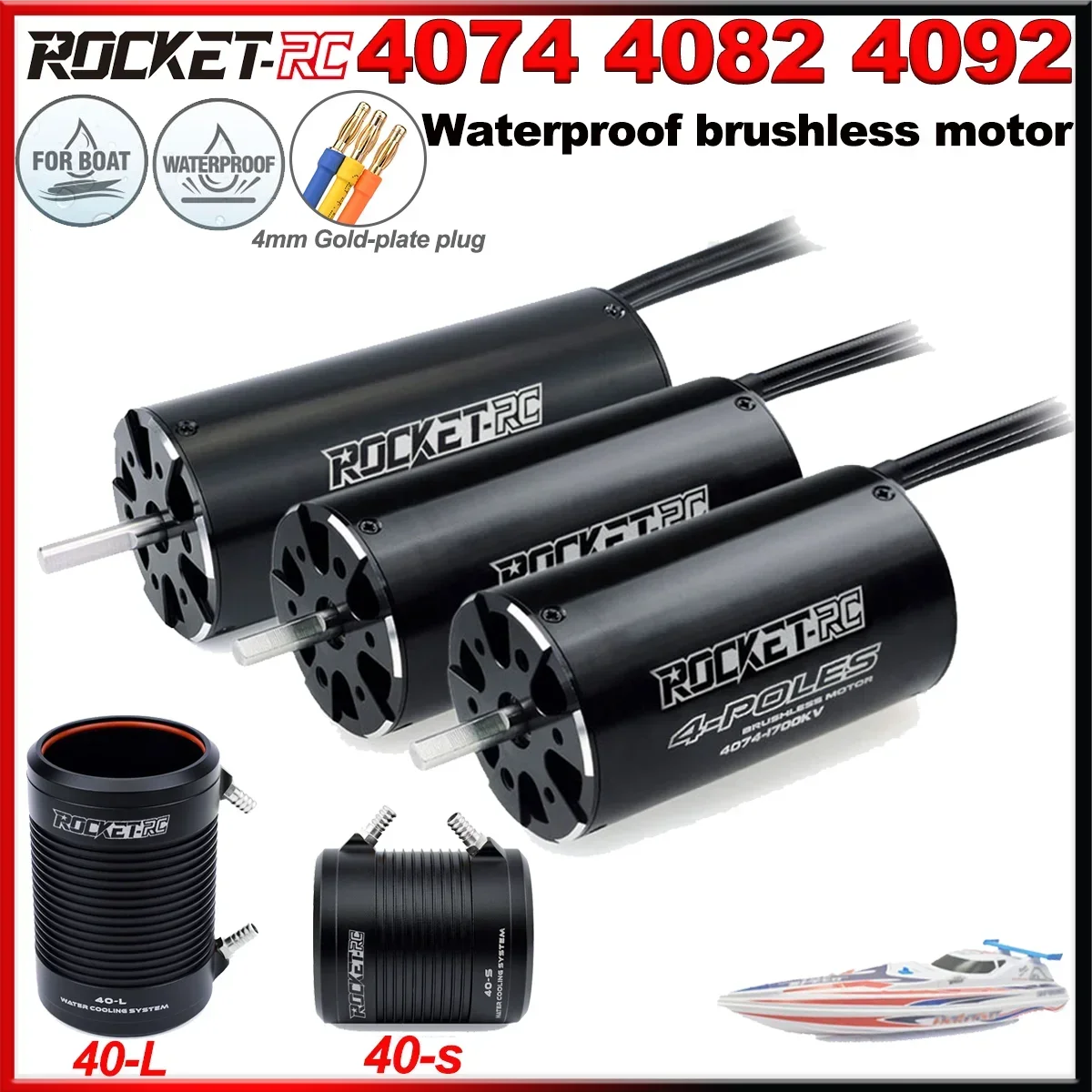 Moteur Brushless Rocket 4092 1250KV Pour Bateau RC 800-1000mm - Neuf