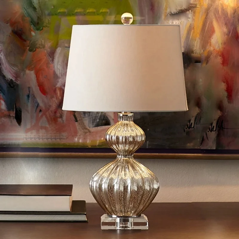 

New Fabric Lampshade Table Lamp Glass Foyer Bedroom Hotel Table Lights Home Atmosphere Lighting Fixtures E27 90-265V
