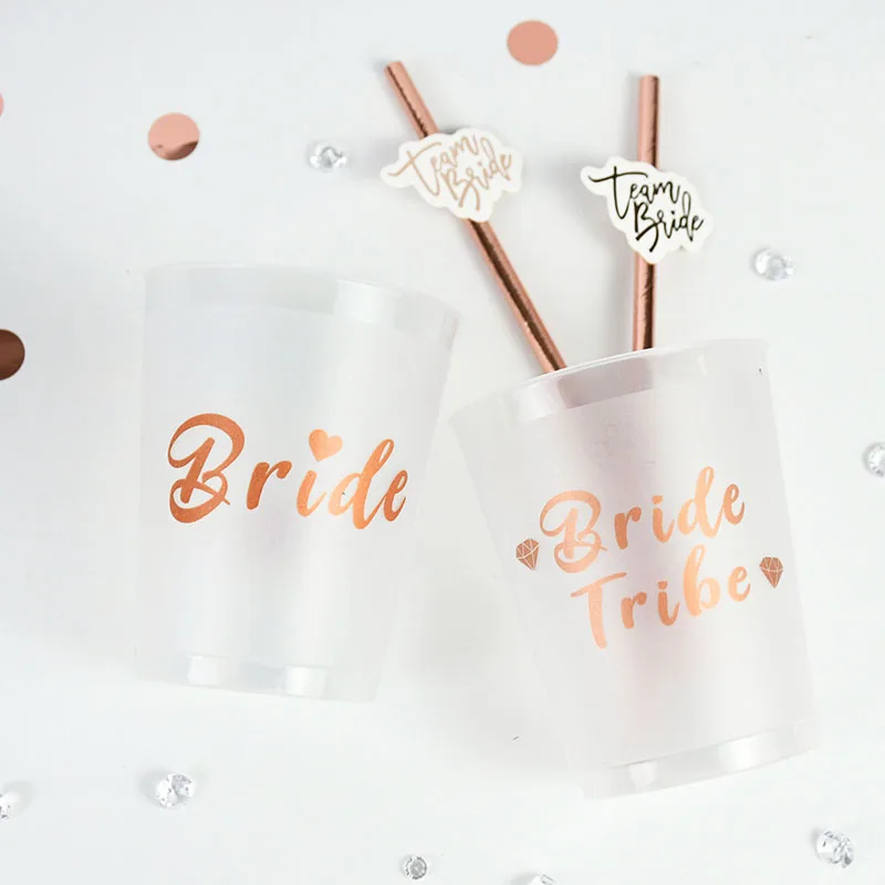 Team Bride Tribe Cups Bridal Shower Bachelorette Party Plastic Drinking Cup Rose Gold Hen Party Accessories Wedding Decoration