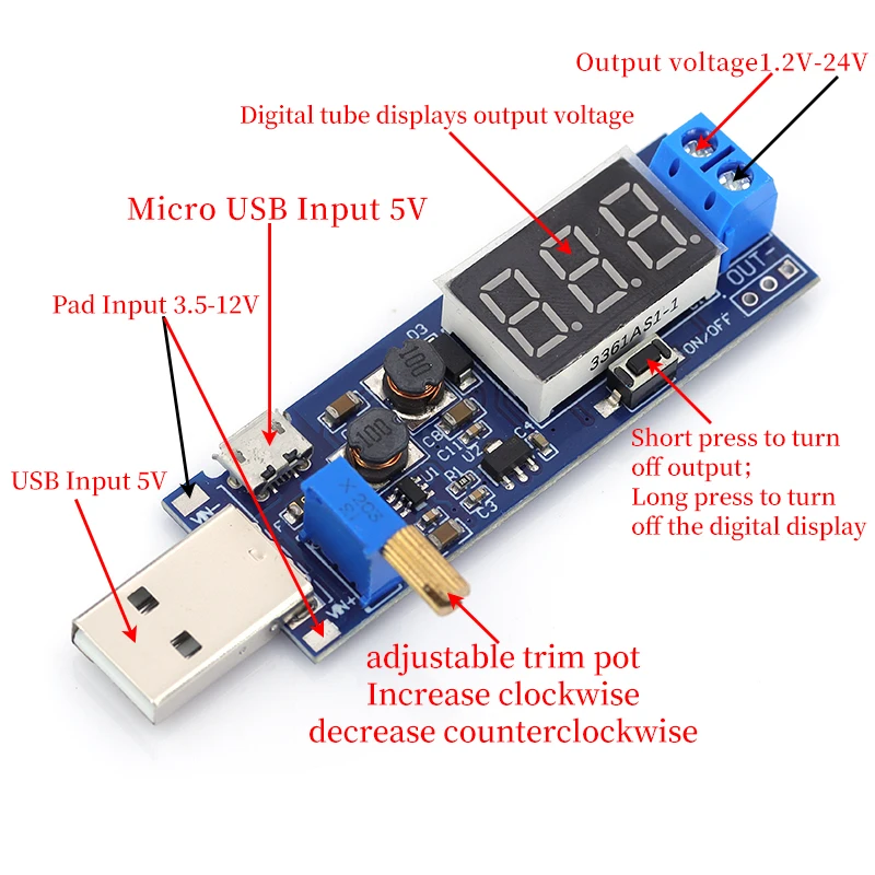 Versatile USB Boost Power Supply Module - Adjustable Output 1.2V to 24V