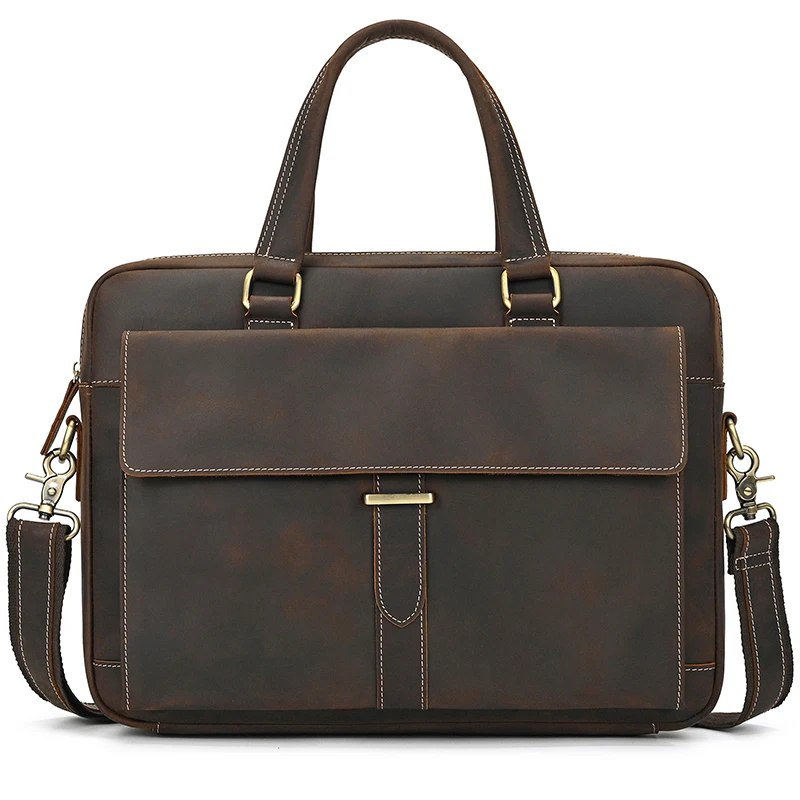 Genuine Leather Briefcase For Men Male Cowskin Laptop Business Handbag Vintage Style Crazy horse leather Shoulder Crossbody Bag