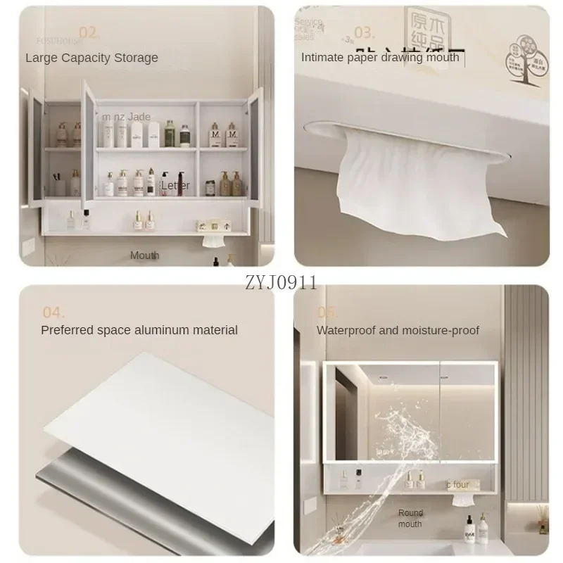 Space Aluminum Smart Bathroom Mirror Cabinet Defogging with Storage Bathroom Furniture Wall Storage Cabinets Mirror Box s b