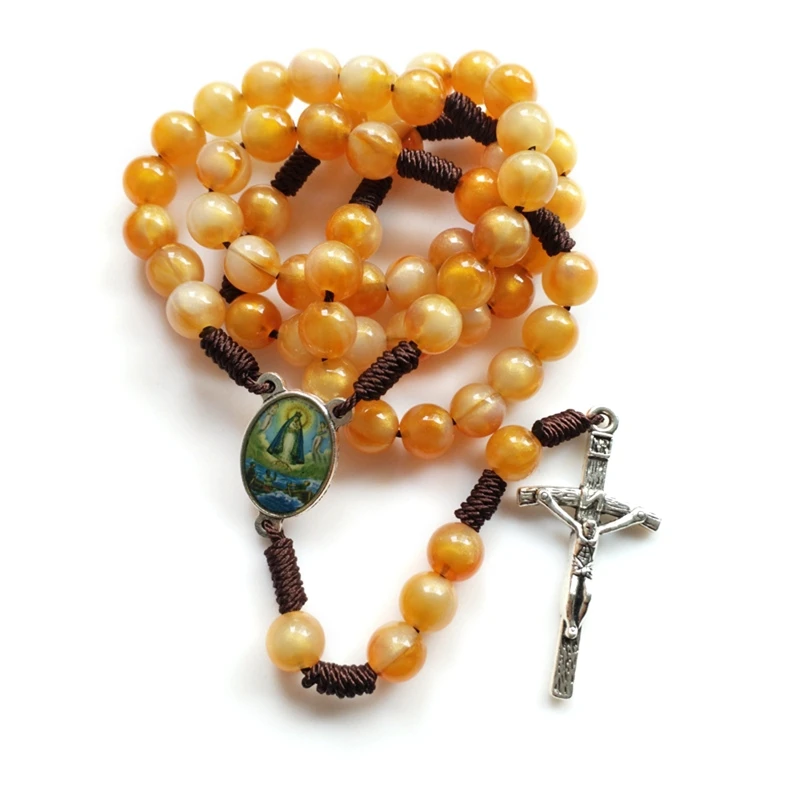 Rosario legno tondo con crociera doppia resina e croce tau - Vendita rosari e oggettistica religiosa