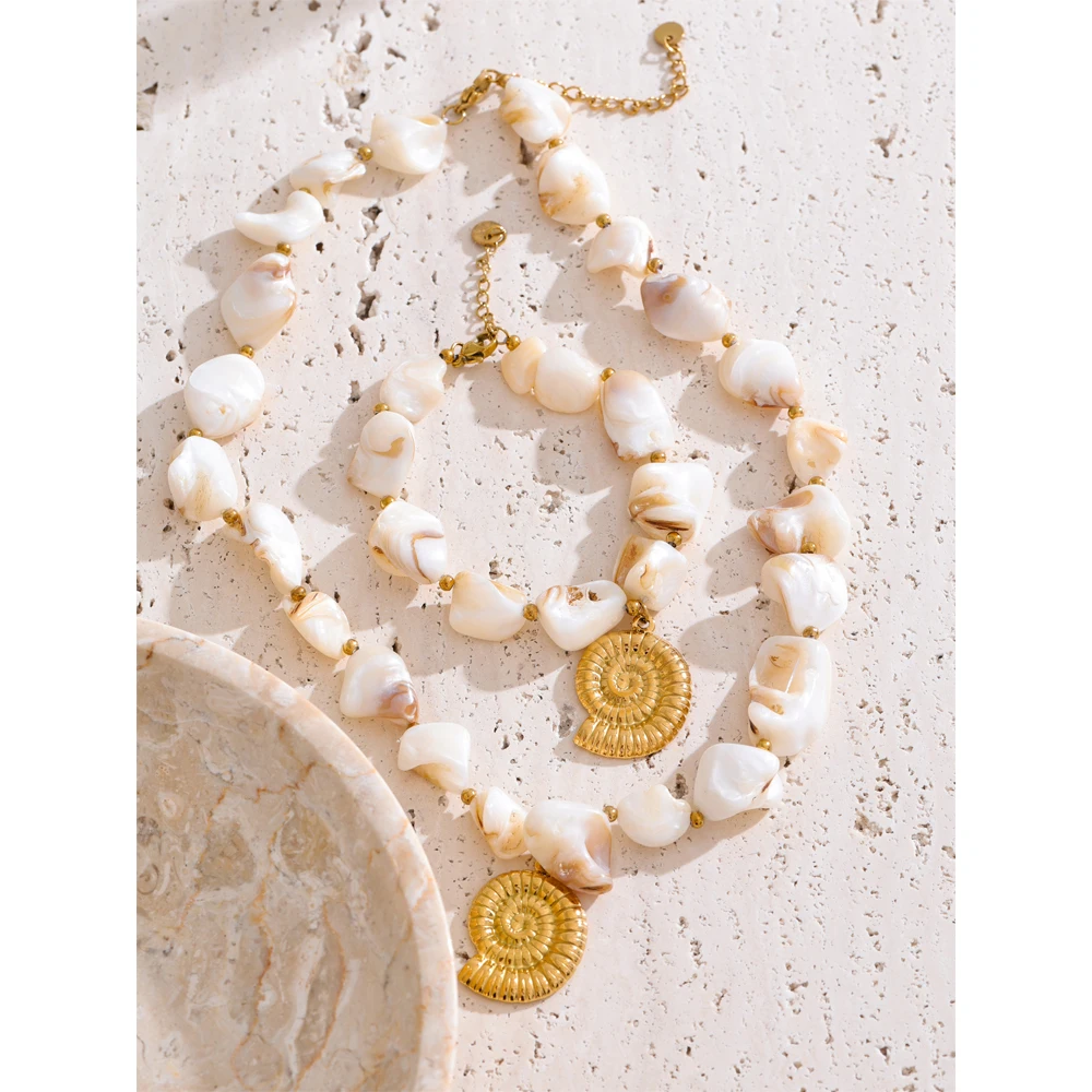 Yhpup Shell Chain Conch Pendant Necklace Bracelet