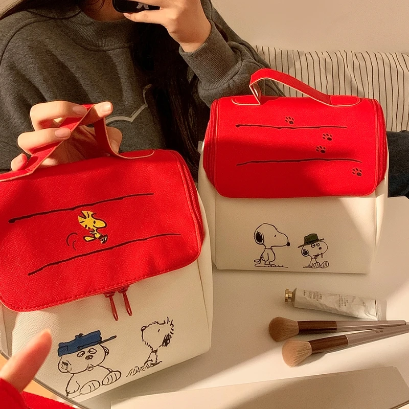 New Anime Snoopy Red House Stationery Storage Bag High-Capacity Cosmetic Bag Portable Carry Hand Storage Travel stationery organizer stationery storage box