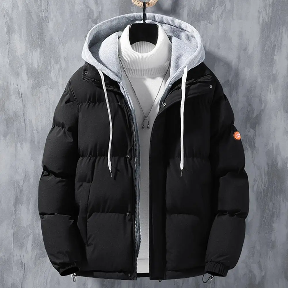 

Men Autumn Winter Hooded Coat Fake Two Pieces Placket Jacket Windproof Thickened Men Hooded Cotton Coat Outwear ropa hombre