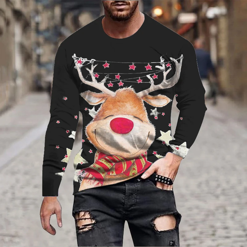 Mens Christmas Long Sleeve T Shirt Pullovers
