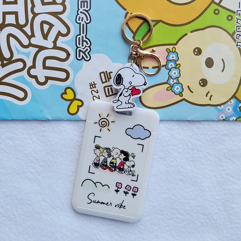 Llavero con tarjetero de dibujos animados de Snoopy, Charlie Brown y Peanuts, colgante para mochila, funda antipérdida para tarjetas, regalo de papelería para niñas