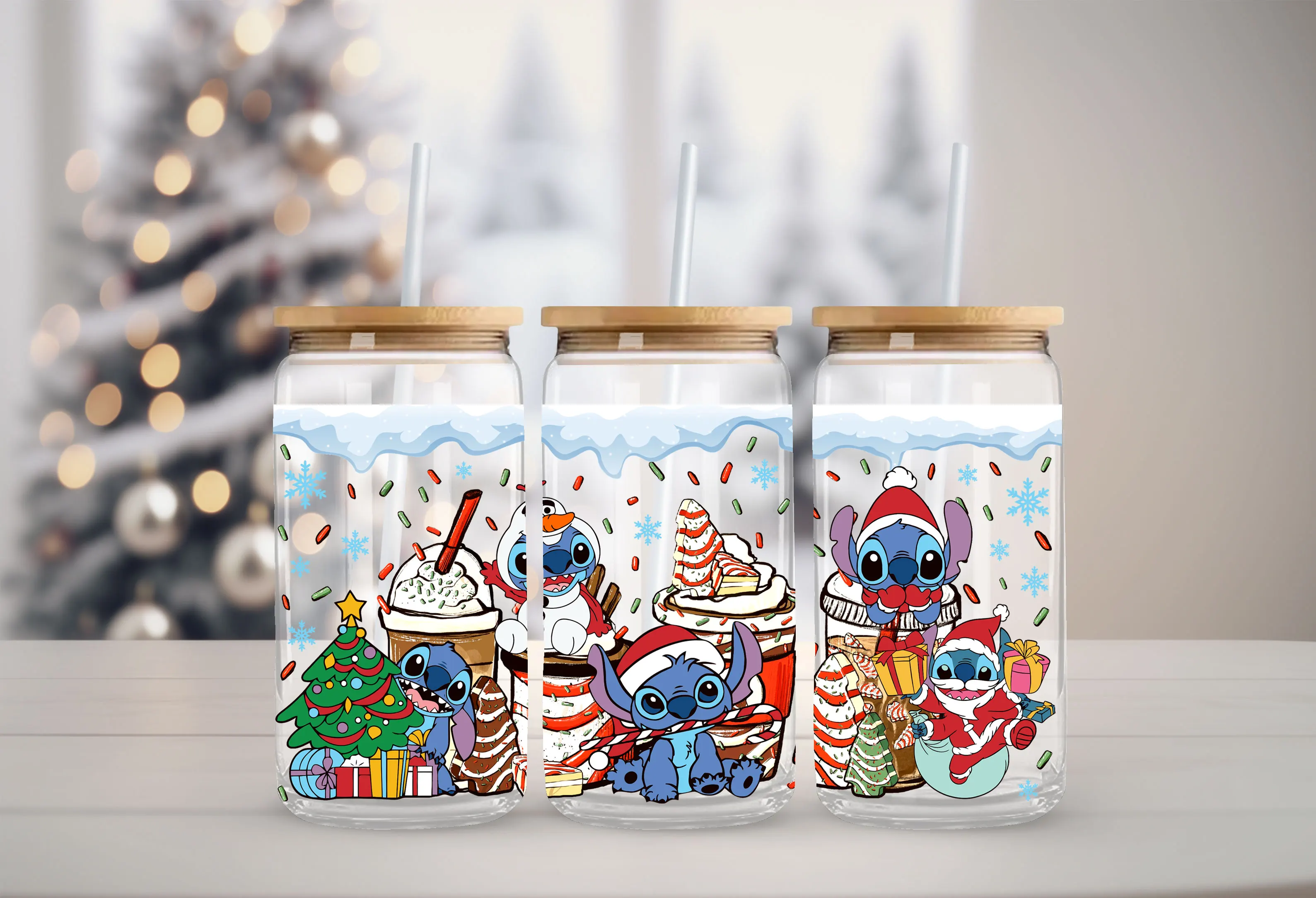 Cup Cartoon Stickers Stitch Mickey Princess Winnie the Pooh Christmas UV DTF Transfer Sticker Self-Adhesive Innovative Cup Embellishments