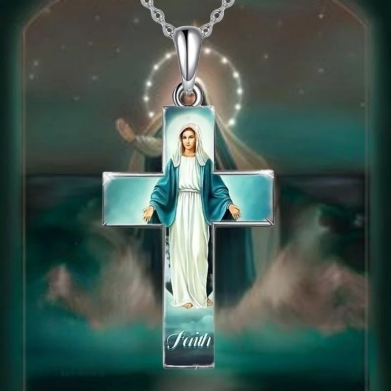 EuropeanandAmericanPopularVirginMaryCrossPendantNecklacefor