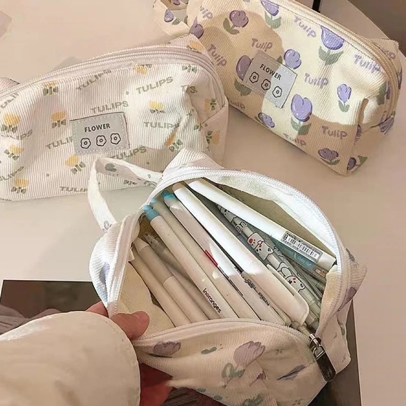 INS 대용량 튤립 연필 케이스 꽃 펜 연필 가방 학교 사무용품 문구류 다기능 화장품 가방
