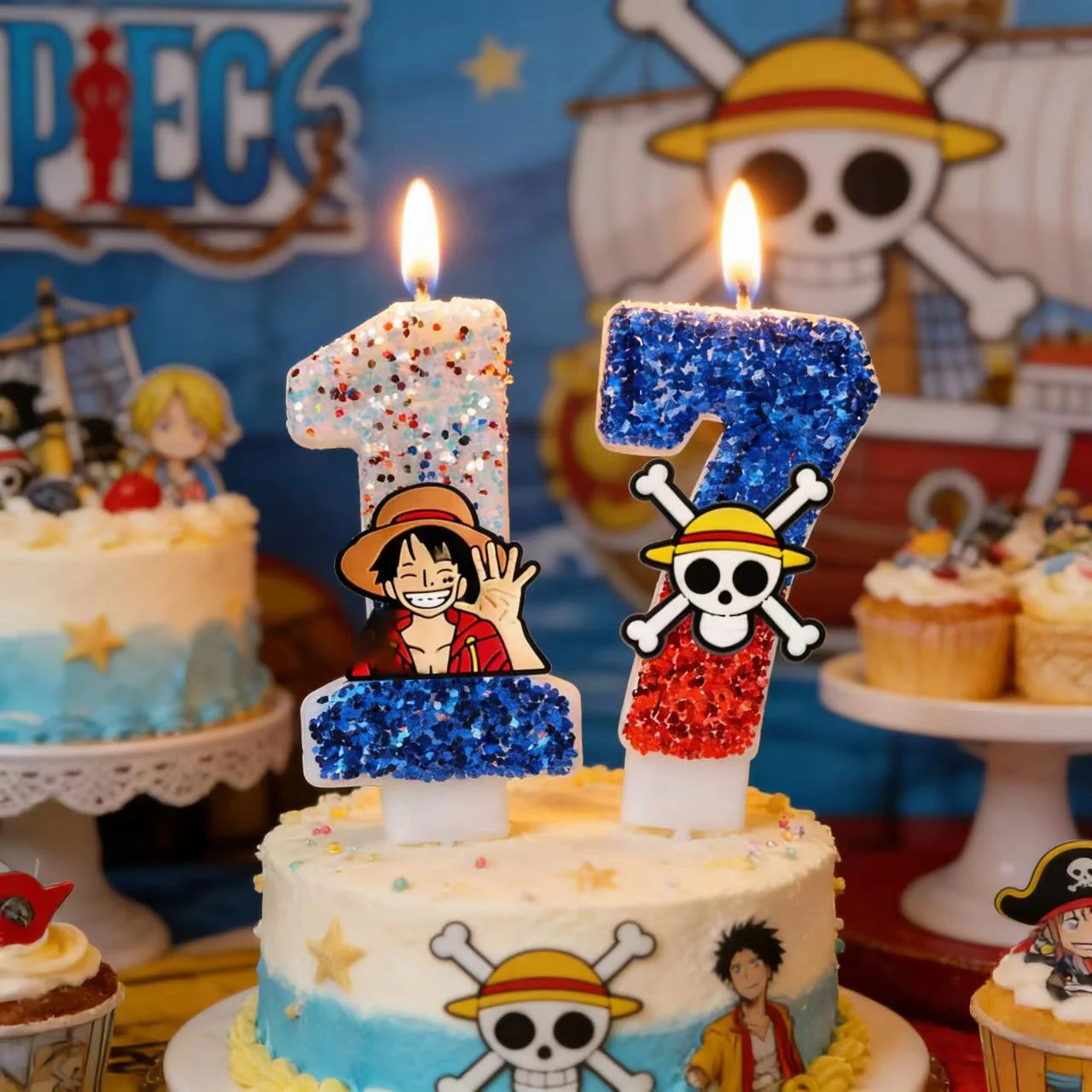 Beliebte One Piece Themen-Kerze Nummer 0-9 Luffy-Kerze Kuchendekoration Geburtstagsparty für Kinder Babyparty Spielzeug Geschenke – Detail 1