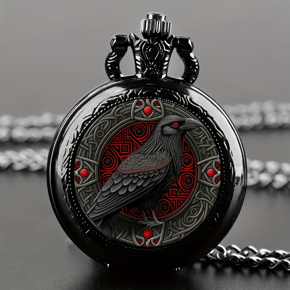 GothicDesignBlackRavenPocketWatchWithNecklaceAlloyCase&Band,QuartzMovement,Non-WaterproofWatchforMenWomenKids-AliExpress1511