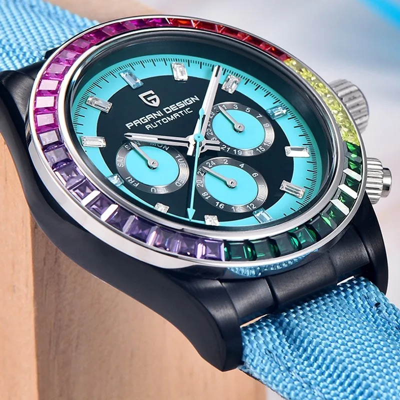 

Pagani Design For Mens Watch Mechanical Wristwatch Zircon Case Automatic Calendar Sapphire Crystal 100m Waterproof Reloj Hombre