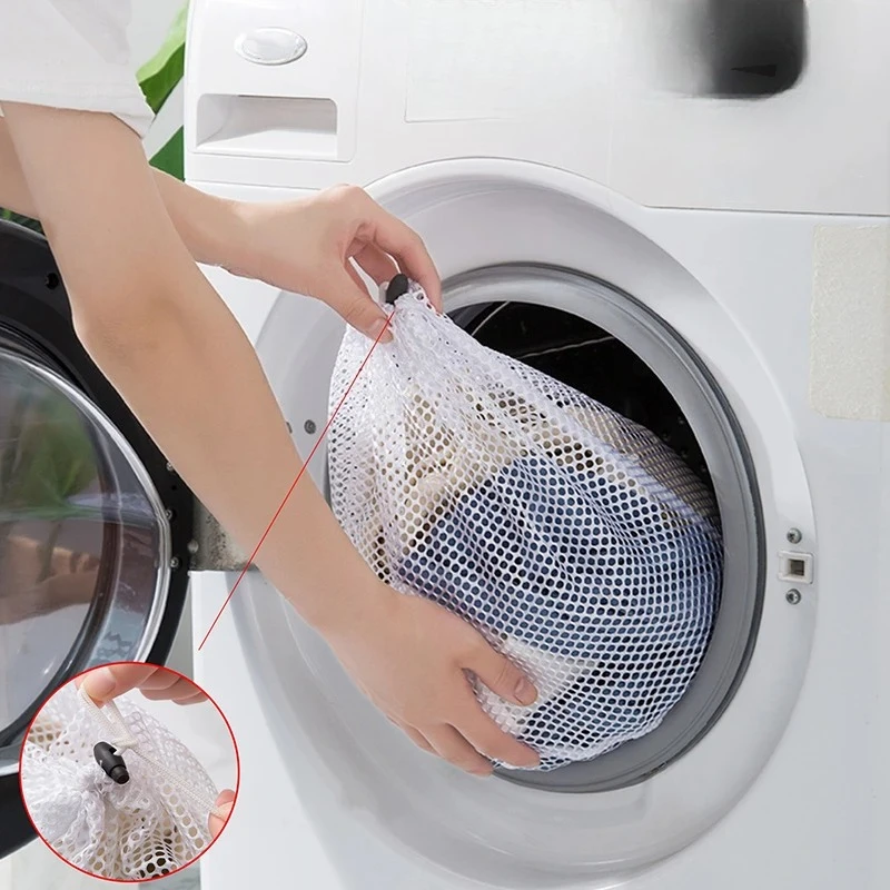 1PC Washing Machine Specific Laundry Bag with Drawstring and Mesh, Storage Net for Dirty Bras, Socks, Underwear, Shoes and Socks