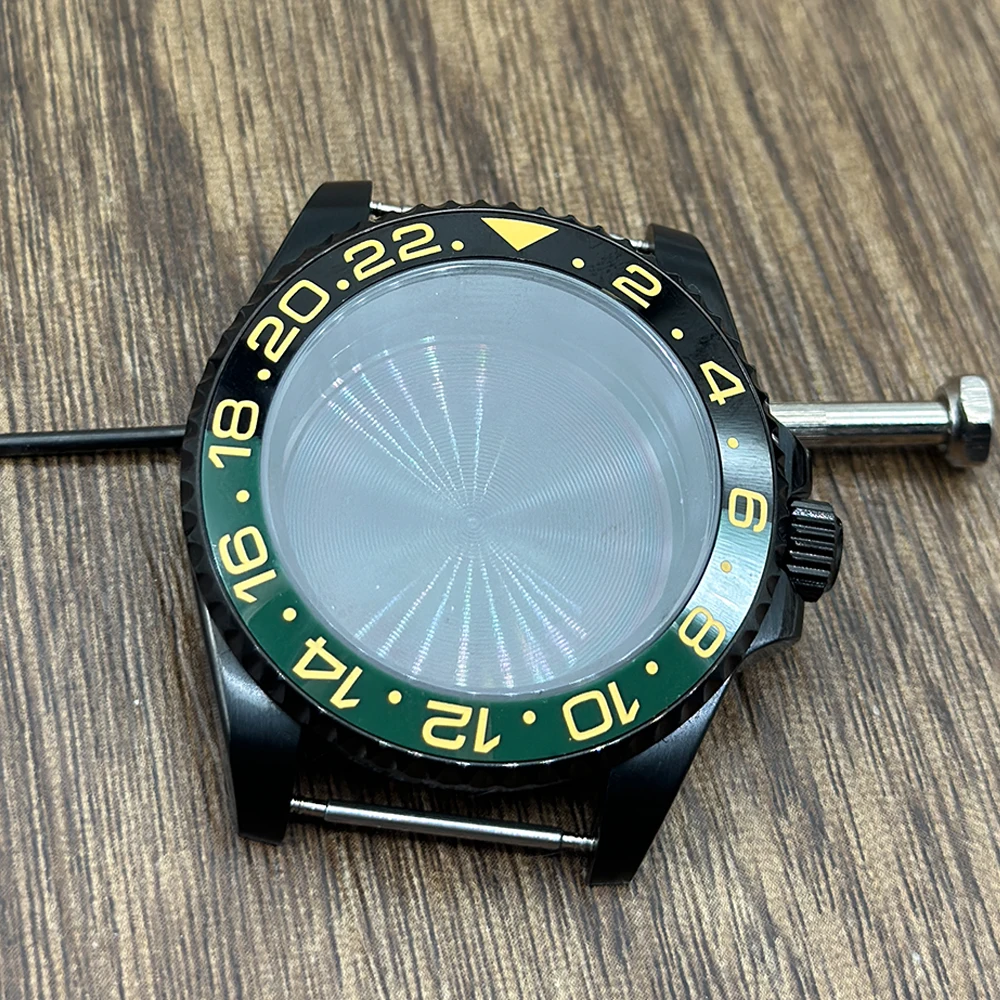 Enhanced Product Title:  
Black Finish GMT Series Bezel Watch Case with Sapphire Glass - 40mm