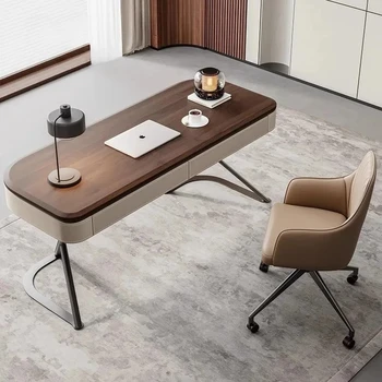 Scrivanie per ufficio in legno massello di fascia alta Set da scrivania per ufficio domestico moderno e minimalista Mobili per ufficio per scrivania per computer con impiallacciatura in legno di noce retrò