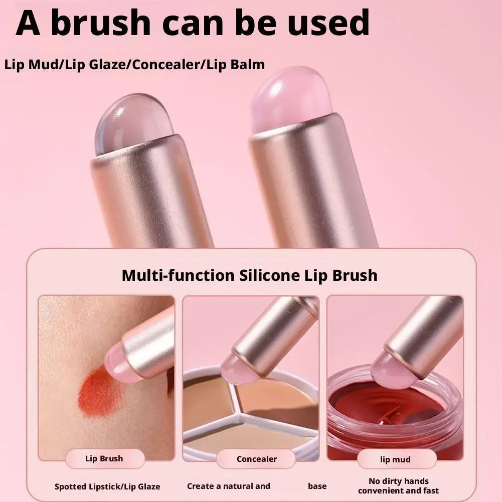 Silicone Lip Brush With Lid, Reusable Angled Concealer Brush Silicone Makeup Applicator Tool Portable Lip Brush for Lip Balm