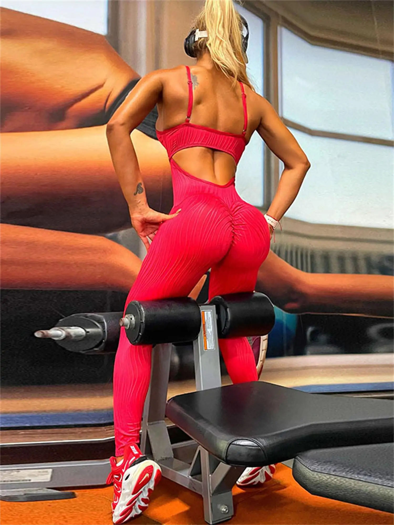 Spicy Girls Fashion Sporty Style Personalized Pineapple Pattern Hollow out Sexy Backless High Waist Bodysuit Yoga Fitness Pants