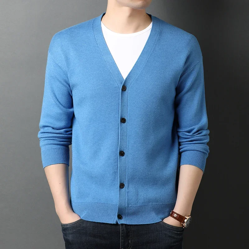 New Top Grade Wool 5% New Brand Designer Fashion Knit Korean Style Cardigan Men Sweater Casual Coats Solid Jacket Mens Clothes