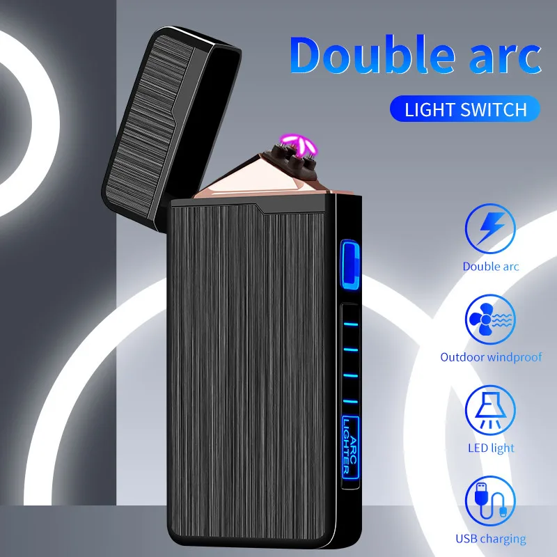 Electric Arc Igniter Dual Arc Plasma Lighter Stylish Windproof Lighter USB Rechargeable Electric Cigarette Smoking Accessories Men's Gift