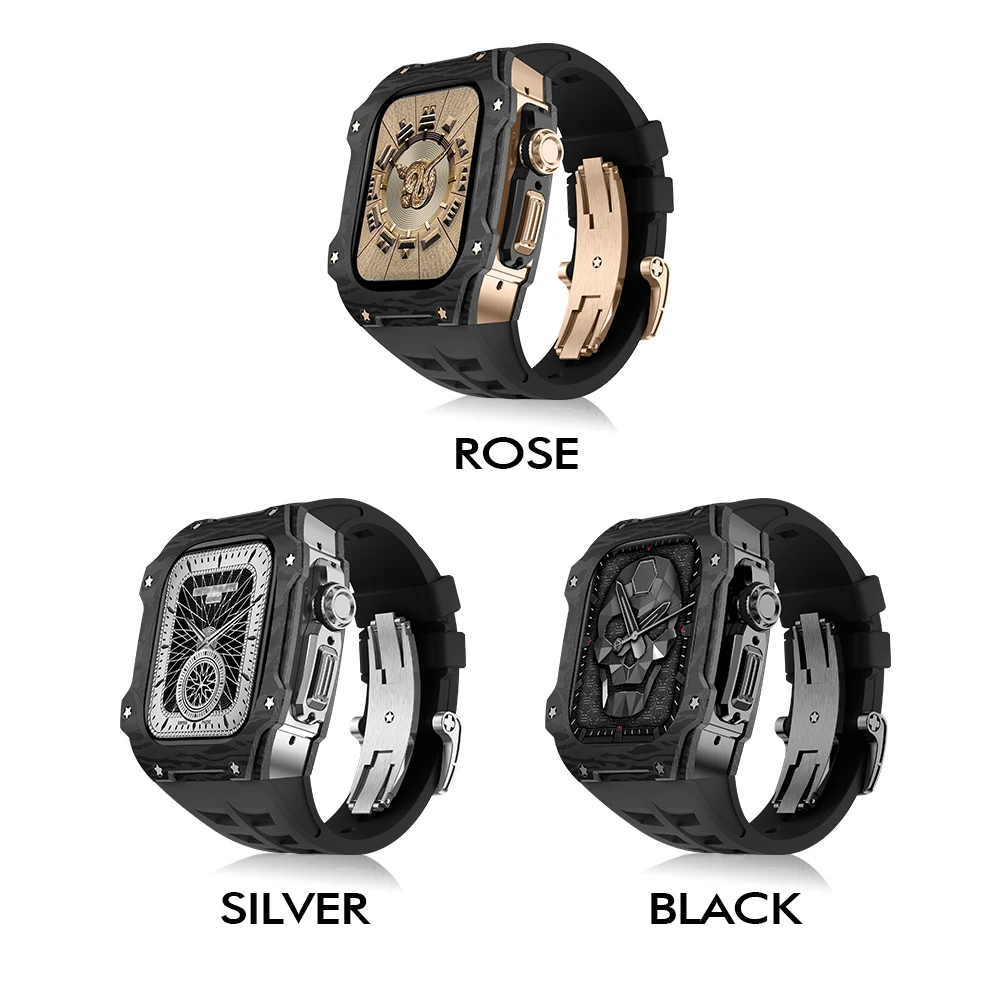 애플 워치용 개조 키트, 고급 패션 변환 보호 케이스, 탄소 섬유 및 밴드, 49mm 맞춤형