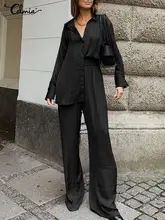 

Celmia Fashion Two-piece Pant Sets 2022 Spring Women Lapel Long Shirts and Wide Leg Pants Suits Casual Loose Solid Matching Sets